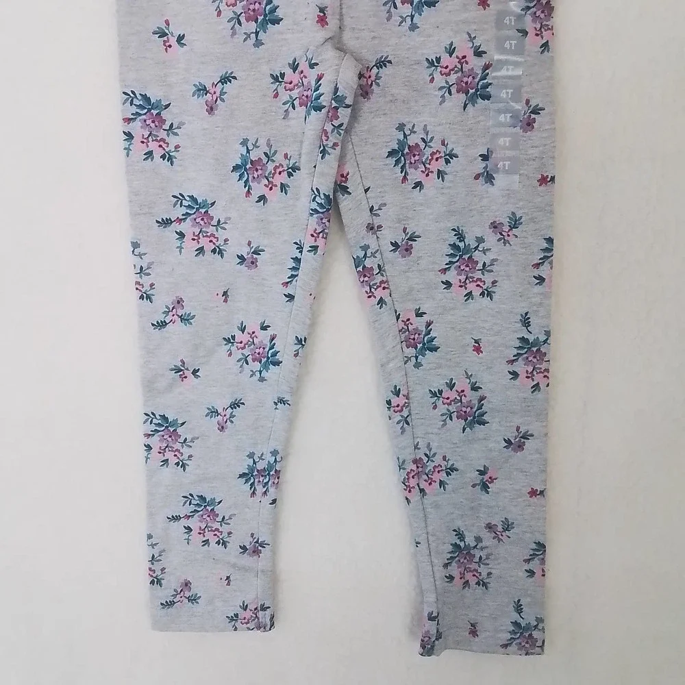 OshKosh Cotton Blend Leggings Size 4‎ in Gray w/ Floral Print